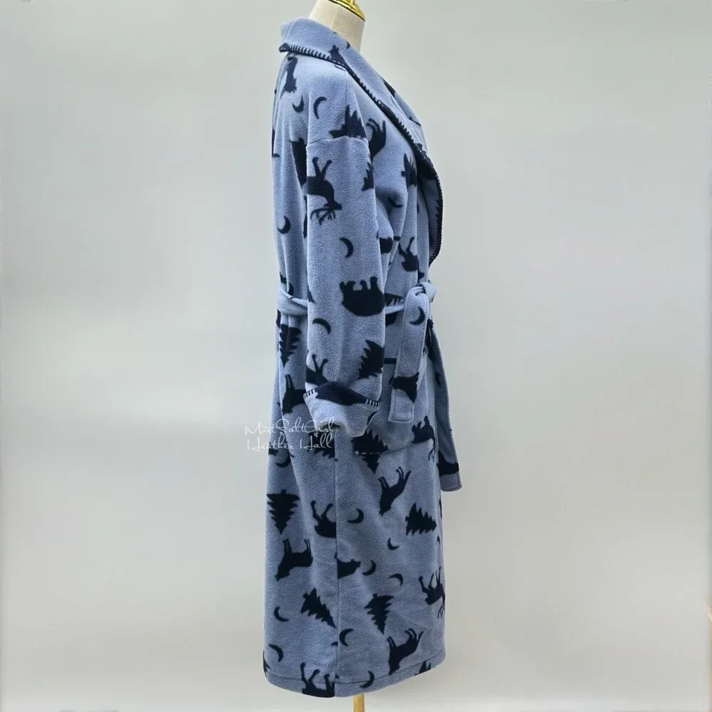 Amanda Stewart Country Blue Forest Animals Fleece Robe with Belt - Picture 6 of 9